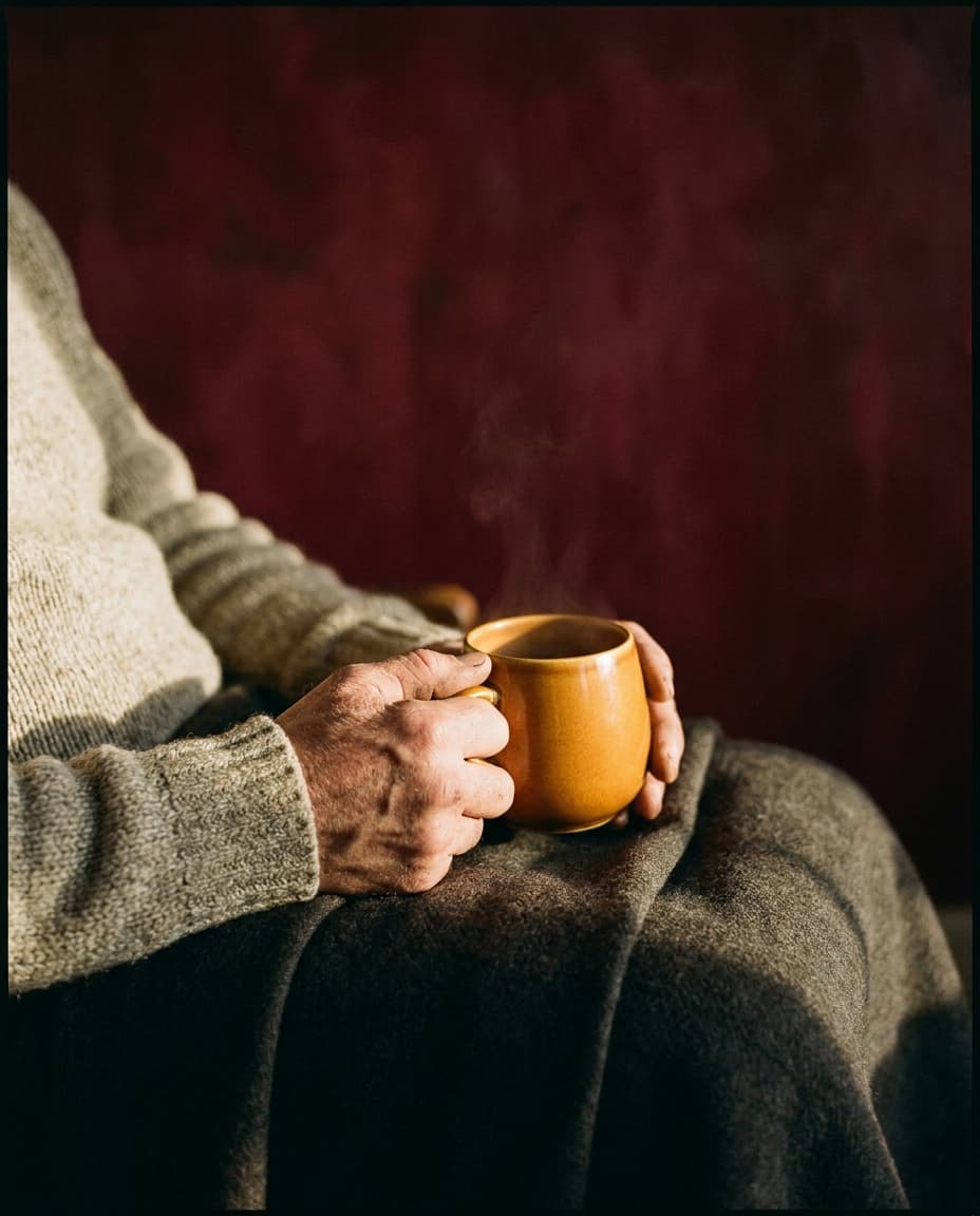 Ruhiger Moment mit einer warmen Tasse in den Händen
